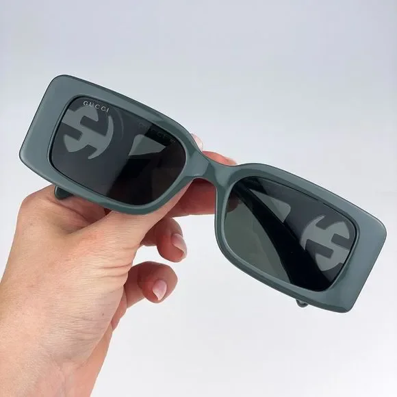 Gucci GG1325S 003 Sunglasses Grey Smoke Grey Rectangle Women
